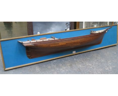 19th CENTURY MOUNTED HALF BOAT MODEL WITH FIGURE HEAD 