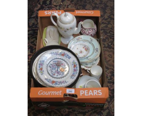 SUNDRY CERAMICS INCLUDING ADAMS CALYX WARE, WEDGWOOD COFFEE POT, VARIOUS PLATED, POOLE, ROYAL ALBERT AND SHELLEY, ETC. 