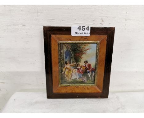 Miniature Framed Portrait of an 18thC Italian Family, possibly a highlighted watercolour, 16cmH x 15cmW