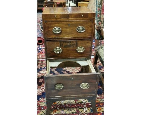 Georgian Mahogany Commode Chest, the top opening to reveal interior bowl wells, above with drawers, the lower one with a toil