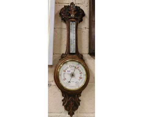 Carved Oak Framed Aneroid Barometer, stamped “T Bassinet, Liverpool”