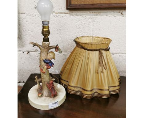 Hummell Table Lamp (electric), featuring a boy climbing a tree branch, with original shade (no damage)