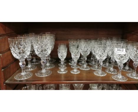 Shelf of Cut Crystal Glass Wine and Sherry Glasses (approx. 6 + 7 + 8 + 8) 