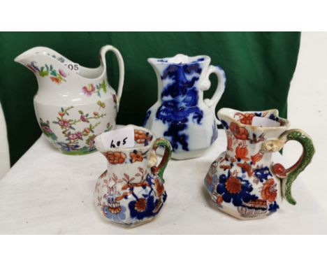 3 Victorian Masons small Jugs (1 blue and white) &amp; a Spode floral pattern jug (4)