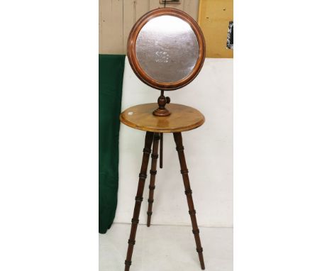 Georgian mahogany Gent’s Wash Stand, a pivoting mirror over a round shelf, on 3 bamboo style legs, 170cm h