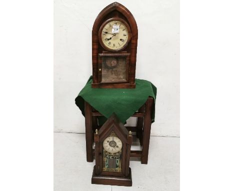 American Jerome Mantle Clock, in steeple-shaped case, 48cm x 28cm &amp; a similar smaller sized Steeple Mantle Clock, 40cm H 