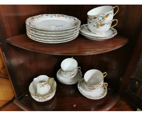 Early 20thC Limogues Set of 6 Teacups &amp; Saucers, 6 plates, a bowl and a jug (decorated by Haveland &amp; Co) &amp; 9 piec