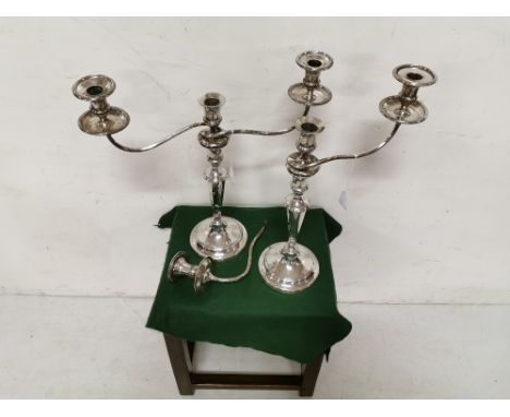 Matching Pair of good Silver Plated 3-branch Candlelabra (1 with a damaged arm).