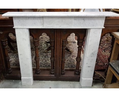 Early Victorian Regency Design White Marble Fireplace 53”w with raised panel to the frieze, 1.36m w mantel x 1.14m h