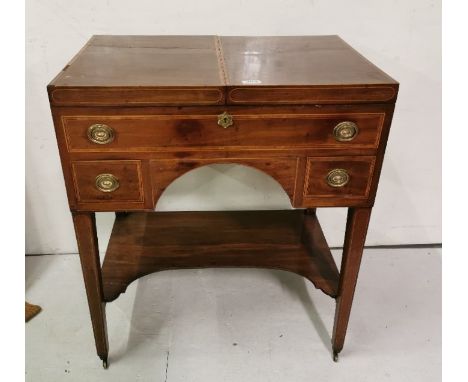 Georgian Mahogany and line inlaid Gents Washstand, with a fold-out top enclosing several original compartments with lids &amp