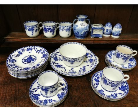 6 piece porcelain Blue and White Tea set – Heathcote &amp; other blue and white ware incl. ink pots, Spode condiments etc