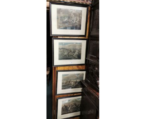 Set of 4 “First Steeplechase in History” mid 20thC Lithographs, framed