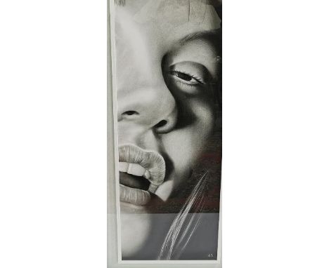 IRISH SCHOOL, charcoal abstract Portrait of a Female Face in a boxed frame with black surround, 93cm x 46cm