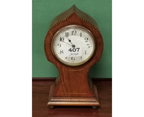 Balloon shaped Mantel Clock, with a platform escapement, in a boxwood inlaid case, on 4 brass feet, the works stamped R &amp;