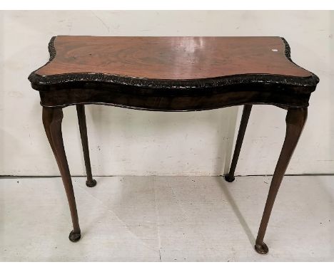 A 19thC Mahogany Fold Over Card Table Top, on a later Queen Ann style base, 93cm w 