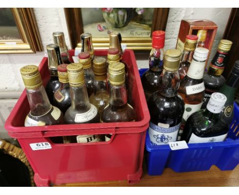 2 boxes of liquor – Bells &amp; Teachers and other whisky etc, Bacardi, brandy, Johnnie Walker, Gordons Gin