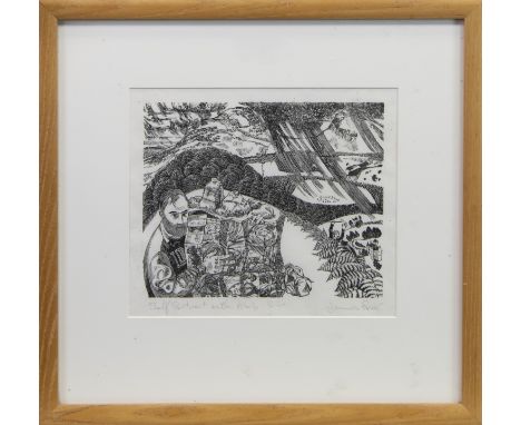 * JAMES GREER (SCOTTISH b 1934), SELF-PORTRAIT wood engraving, signed, titled and numbered 8/30 20cm x 25cm Mounted, framed a