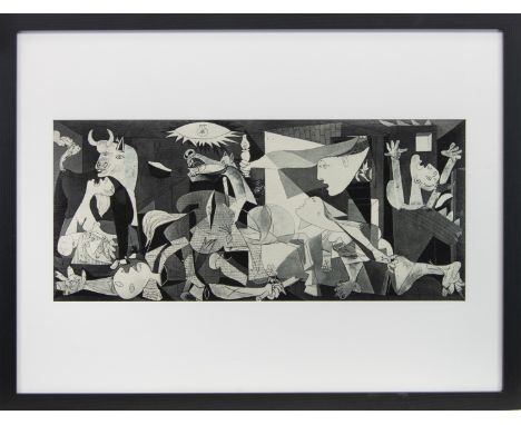 AFTER PABLO PICASSO (SPANISH 1881 - 1973), GUERNICA digital print on canvas board 30cm x 66cm Mounted, framed and under glass