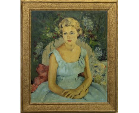 ANGELA KER, PORTRAIT OF MRS NICHOLSON acrylic on canvas, signed and dated top right 75cm x 62cm Framed
