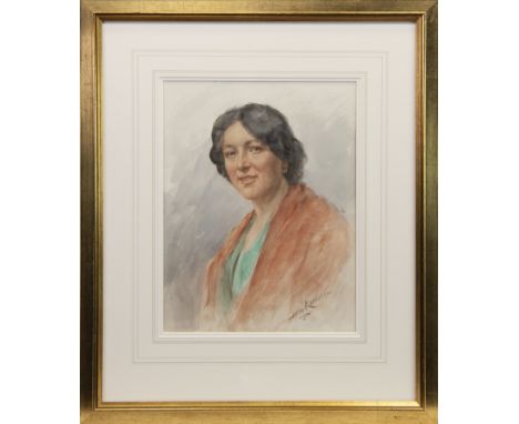 HENRY WRIGHT KERR RSA RSW (SCOTTISH 1857 - 1936), PORTRAIT OF A LADY watercolour on paper, signed 36cm x 28cm Mounted, framed
