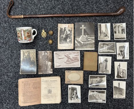 WW1 British items to include: On War Service 1915 lapel badge serial 23908: Active Service New Testament 1914-15: Infantry Tr