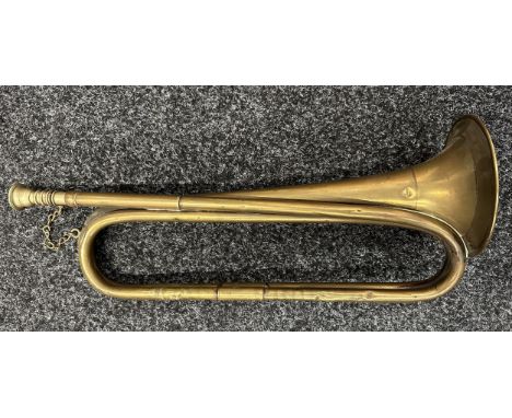 WW1 US Army M1892 field trumpet (bugle) dated 1915 and maker marked "JW York &amp; Sons, Grand Rapids, Michigan, USA". Comple