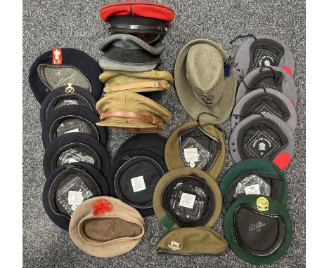 Collection of British Berets and Caps to include: Two Army Officers Service Dress Caps, one RAF SD Cap, four Grey Nurse's ber