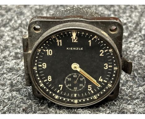 WW2 Third Reich Luftwaffe BoUK2 8 Day Cockpit Clock. Maker marked Kienzle to dial. Arabic numerals with separate seconds dial