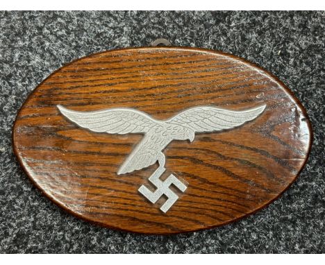 WW2 Third Reich Luftwaffe Eagle Plaque. Hand made trench art item. Alloy Eagle with wingspan of 17cm. Overall size 25cm x 16c