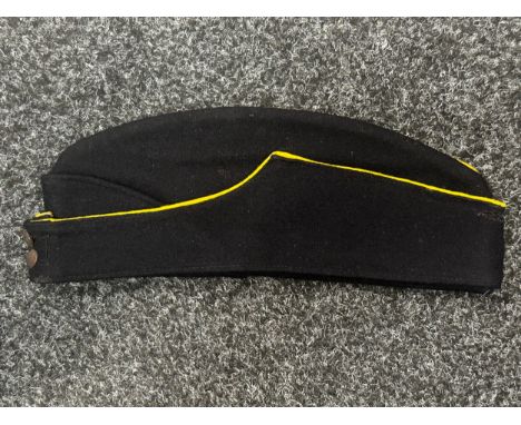 WW2 British Royal Army Service Corps Coloured Field Service Cap in navy blue wool with yellow piping and crown. General Servi