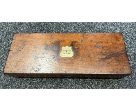 WW1 British Surgical Instruments Operation Wooden Box. Brass plate to lid with WD Broad Arrow. Maker marked "May, Roberts &am