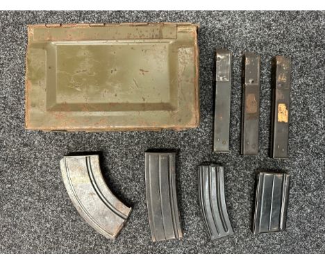 WW2 US M2 .50 Cal ammo box with original paint finish containing Magazines: Sten x 3 ex Indian Army all with restricted capac