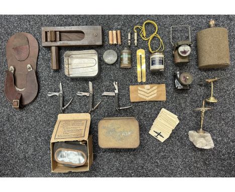WW2 British Army Jack Knives x 3. Dated 1944, 1945 and 1946. Along with a tin of Dubbin Protective No.1, tin of Foot Powder, 