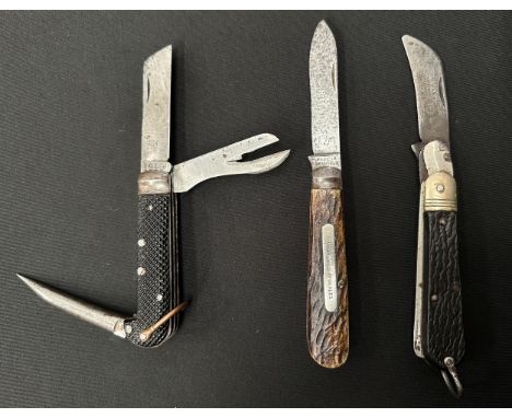 WW2 British Jack knife dated 1940 with Blade, Spike and Opener, Copper lanyard ring: Pen knife with 60mm single edged blade m