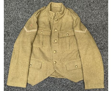 WW1 British 4th Tyneside Scottish Other Ranks Doublet Jacket with Lance Corporals Rank insignia with Brass Flaming Grenade ab