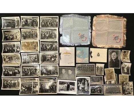 WW2 British RAF Sweetheart Handkerchiefs and Greetings cards, wartime photos including British PoW's in Germany showing camp 