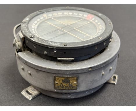 WW2 British RAF Type P8 Aircraft Compass as used in Spitfires, etc. Serial number 124445K. Complete with original grey paint 