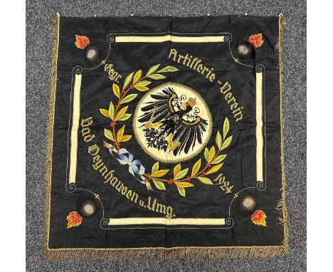 WW1 Imperial German Army Artillery Veterans Association Bad Oyenhausen Hand Embroidered Silk Banner. Double sided banner hand