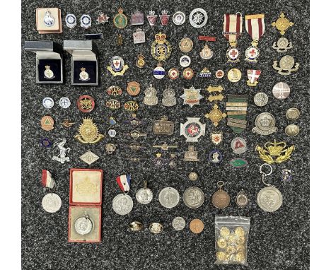 A collection of enamel lapel badges to include Royal British Legion, WVS Civil Defence, Womens Land Army, Silver ARP x 2, WRE