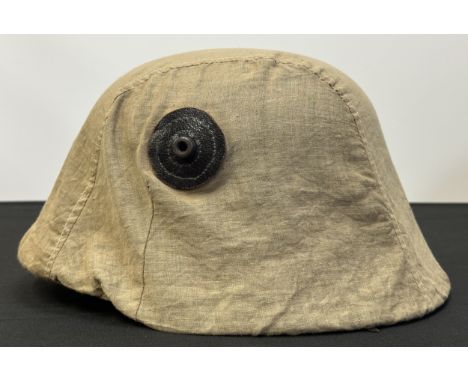 WW1 Imperial German M16 Helmet Shell complete with original very rare light tan thin cotton camouflauge cover, maker marked "