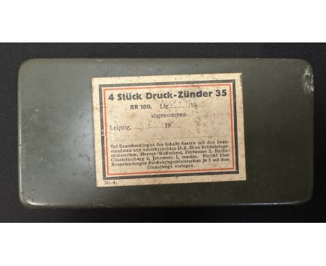WW2 Third Reich Zunder 35 Teller Mine Fuse box complete with original paper label to lid and also with original paper inspect