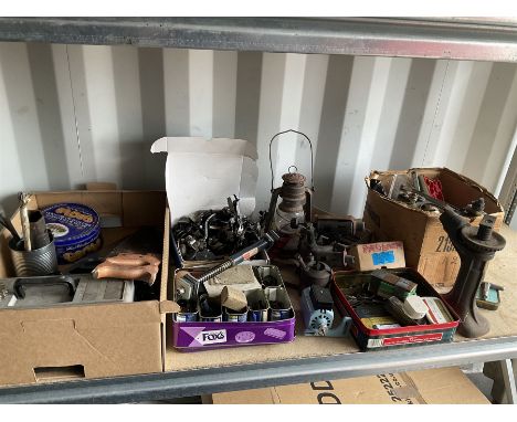 Collection of motorcycle, bicycle tools and parts, vintage torches and other accessories - THIS LOT IS TO BE COLLECTED BY APP