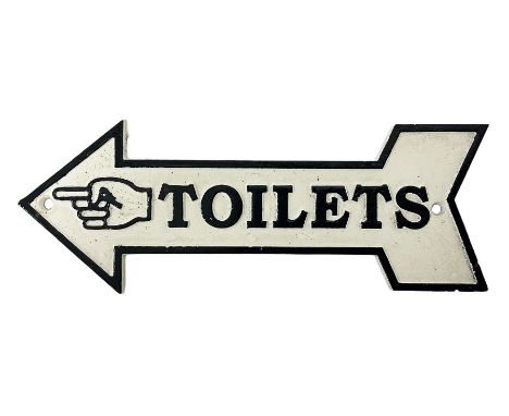 Cast iron Toilets sign in the shape of an arrow, L24cmTHIS LOT IS TO BE COLLECTED BY APPOINTMENT FROM DUGGLEBY STORAGE, GREAT