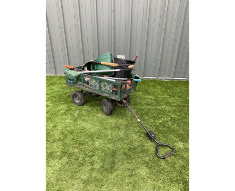 Garden trolley with gardening tools