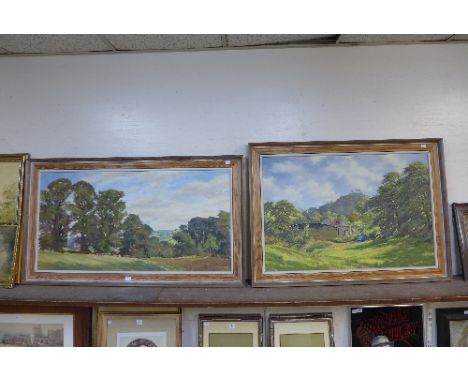 R. Hodgkinson, two rural landscapes, oil on board, framed