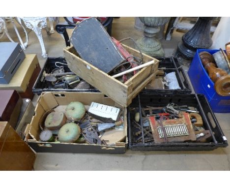 Four boxes of assorted tools, etc.