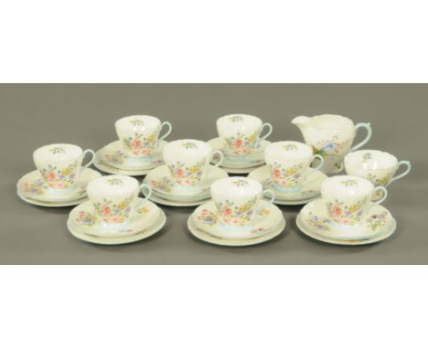 A Shelley bone china "Wild Flowers" pattern tea service No. 13668 (27 pieces). CONDITION REPORT: The tea set is in generally 