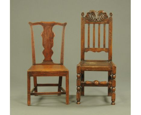 An early 19th century oak Chippendale style splat back style dining chair, and antique oak hall chair.