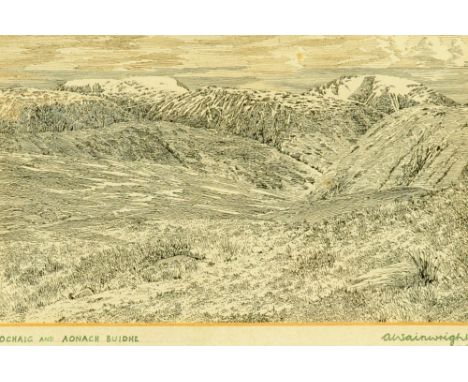 Alfred Wainwright (1907-1991), an original pen and ink drawing "Faochaig and Aonach Buidhe", original sketch for plate 103 Sc