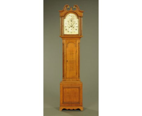 A 19th century Scottish oak longcase clock by D Sutherland Keith, with two train striking movement with subsidiary date and s